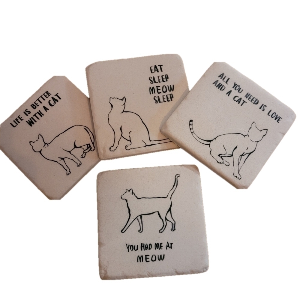 Stone Coasters Set of 4 Gisela Graham Cat Quote - Picture 2 of 3
